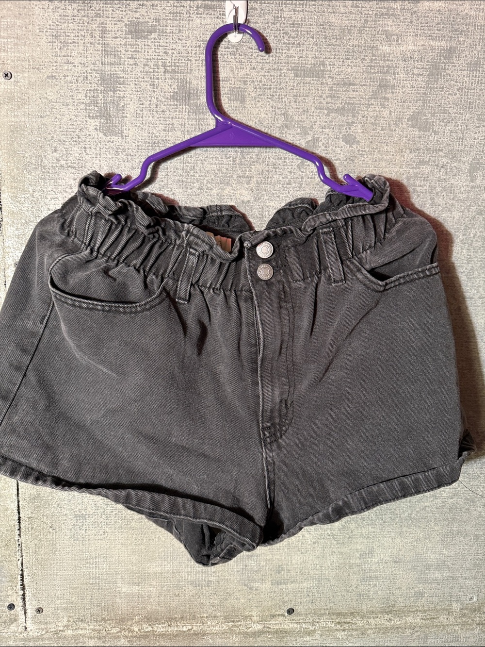 Forever 21 Black High-Waist Paperbag Denim Shorts